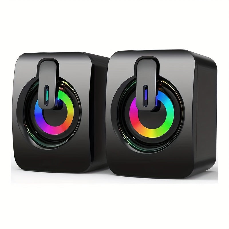 USB Powered Desktop Speakers – 2.0 Channel Stereo For PC With Rainbow RGB Backlight