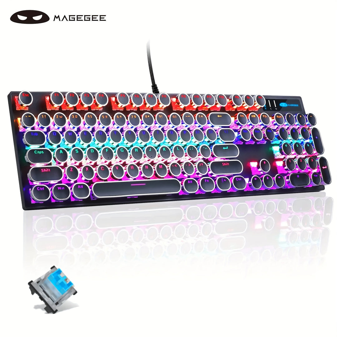 Mechanical Gaming Keyboard – Retro Style MageGee Blue Switches, Led Backlit Keycaps, Wired USB, Windows Compatible
