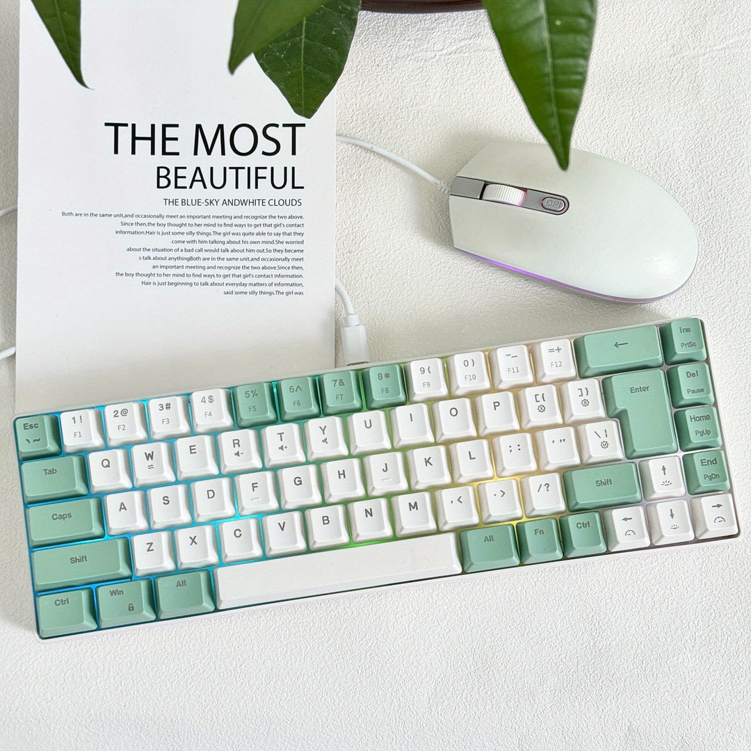 Gaming Keyboard And Mouse Set - 68-Key Membrane Keyboard With RGB Backlight, Quiet Typing