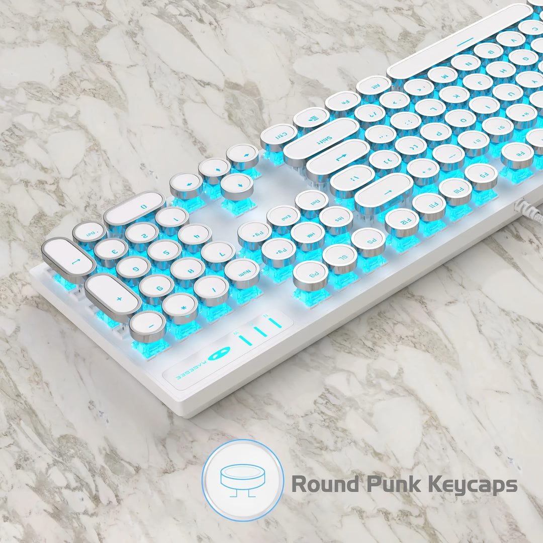 Mechanical Gaming Keyboard – Retro Style MageGee Blue Switches, Led Backlit Keycaps, Wired USB, Windows Compatible