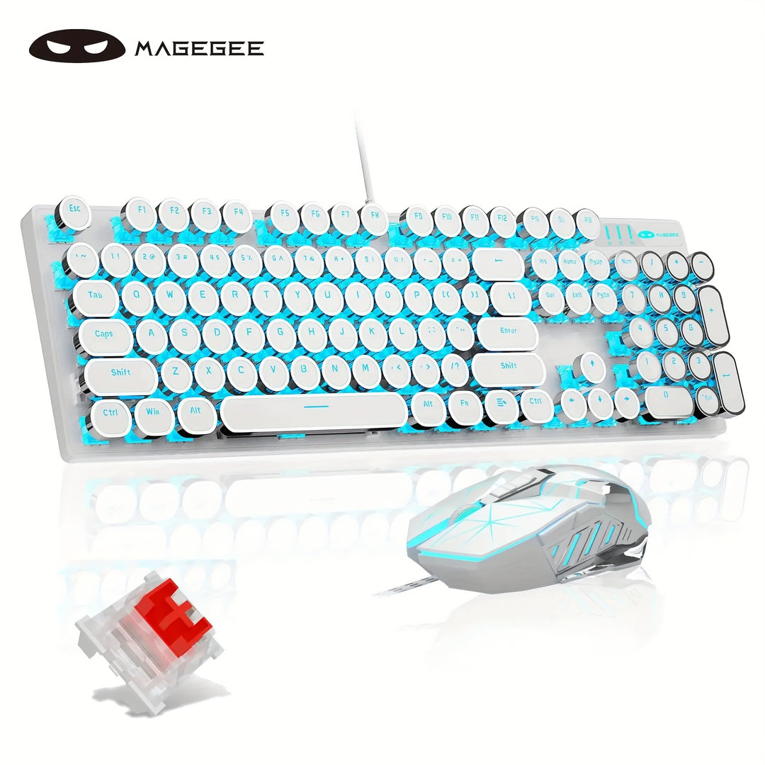 Mechanical Gaming Keyboard – Retro Style MageGee Blue Switches, Led Backlit Keycaps, Wired USB, Windows Compatible
