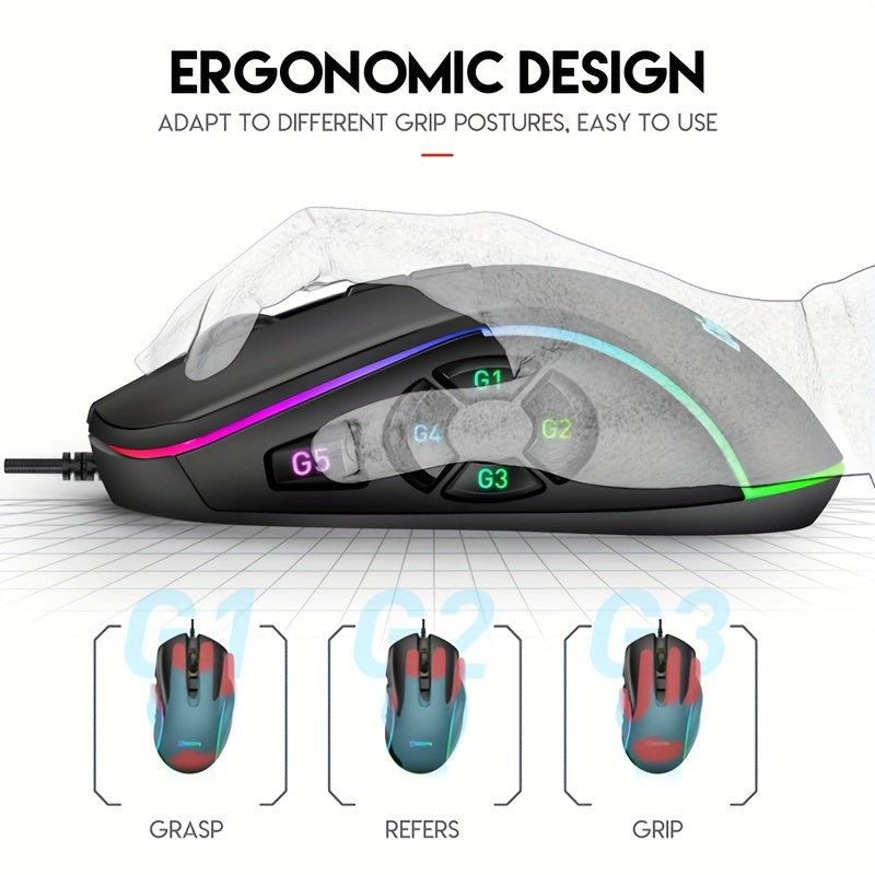 RGB Wired Gaming Mouse 10 Programmable Buttons side profile left hand view