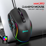 Load image into Gallery viewer, RGB Wired Gaming Mouse 10 Programmable Buttons top view showing full body design
