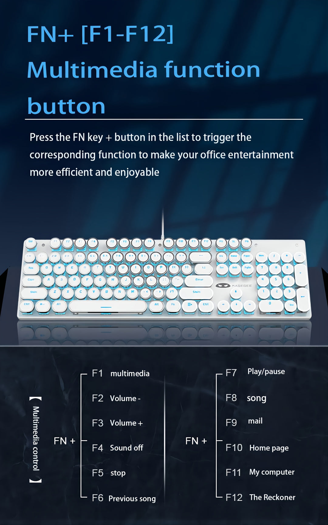 Mechanical Gaming Keyboard – Retro Style MageGee Blue Switches, Led Backlit Keycaps, Wired USB, Windows Compatible
