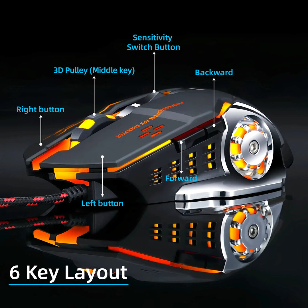 Ambidextrous RGB Gaming Mouse 7 Buttons RGB lighting glowing in dark