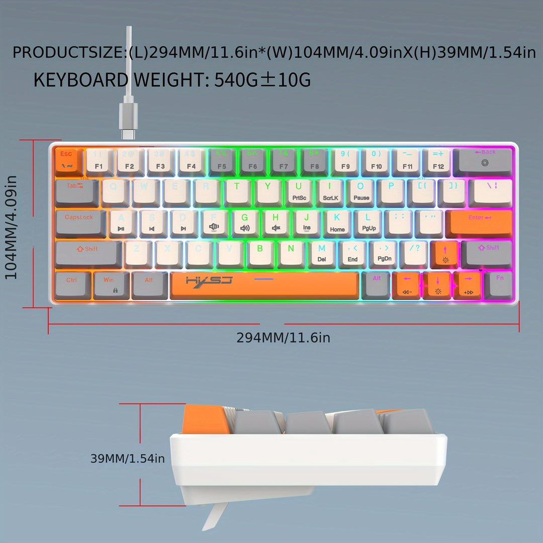 60% Mechanical Gaming Keyboard – RGB Backlit Portable 63-Key Mini Wired Keyboard With Blue Or Red Switch