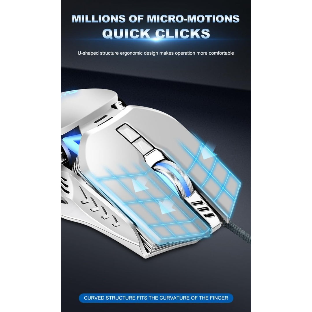 RGB Wired Gaming Mouse – 6400 DPI Optical, Ergonomic, Silent 7 Keys, 4-Color RGB Breathing Lights