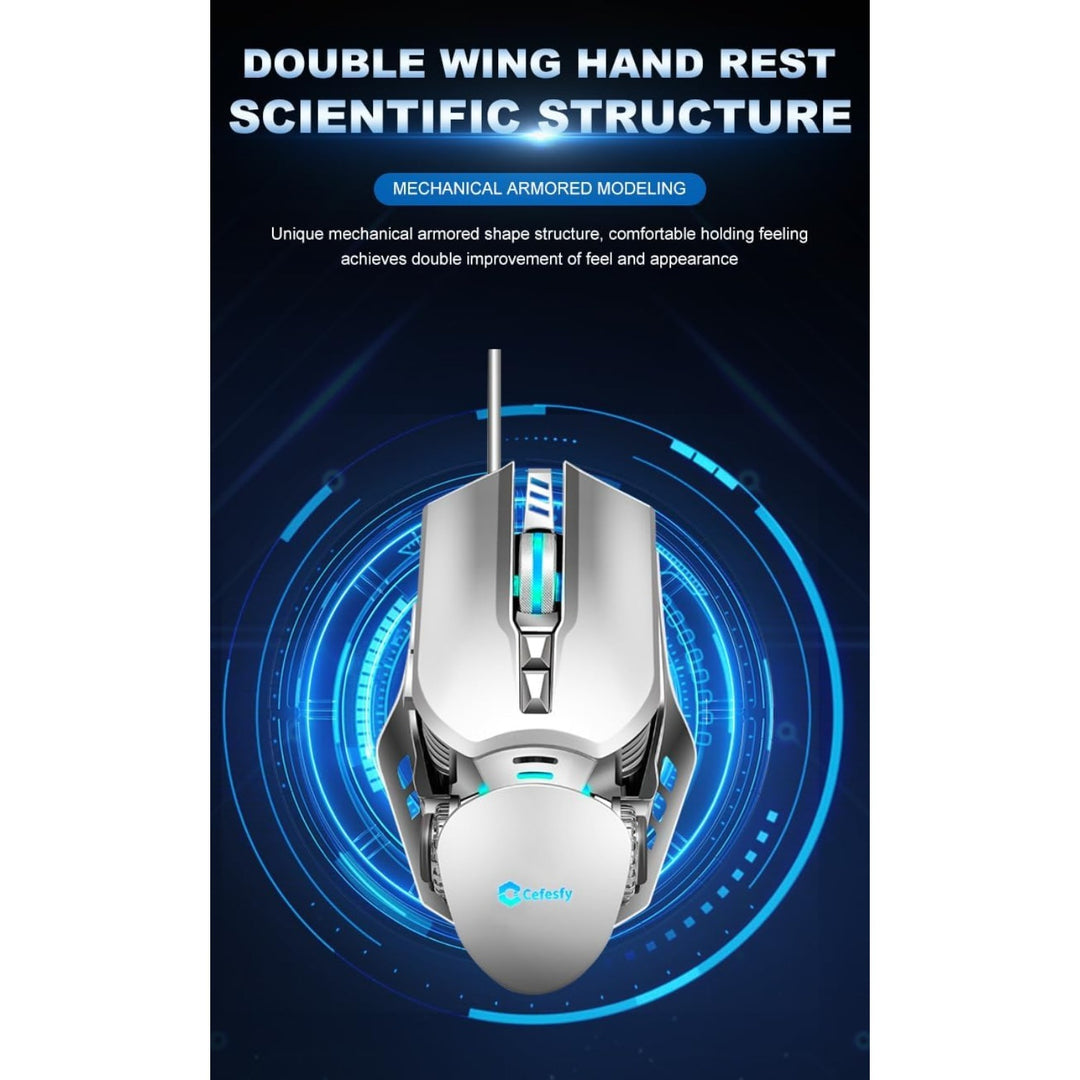 RGB Wired Gaming Mouse – 6400 DPI Optical, Ergonomic, Silent 7 Keys, 4-Color RGB Breathing Lights