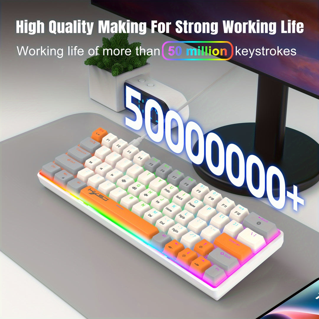 60% Mechanical Gaming Keyboard – RGB Backlit Portable 63-Key Mini Wired Keyboard With Blue Or Red Switch